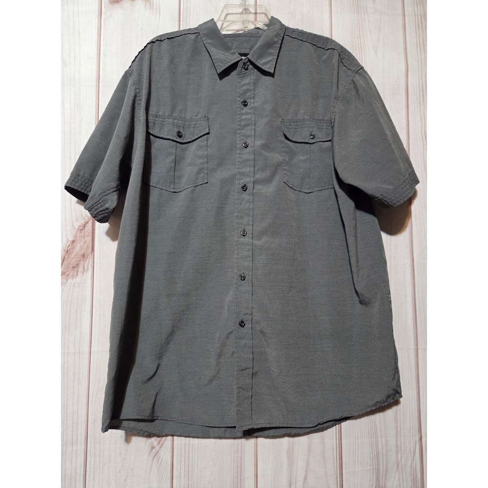 PJ Mark Mens 3XL Gray Short Sleeve Button Down Utility Shirt Cotton Blend Pocket